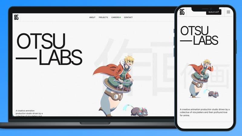Сайт аниме-студии Otsu Labs с ярким динамичным дизайном